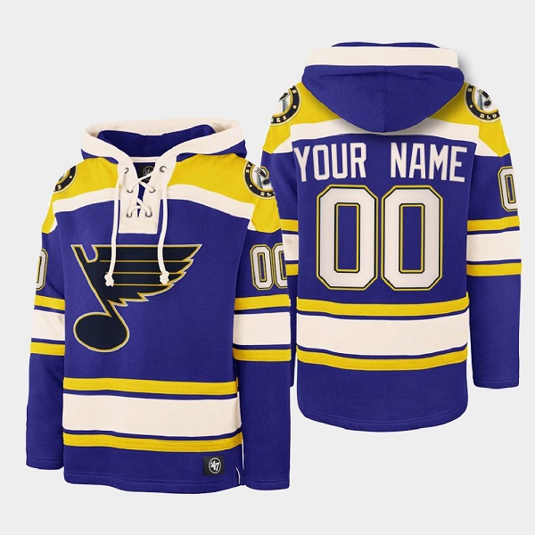 Men's St. Louis Blues Active Player Custom Blue Ageless Must-Have Lace-Up Pullover Hoodie